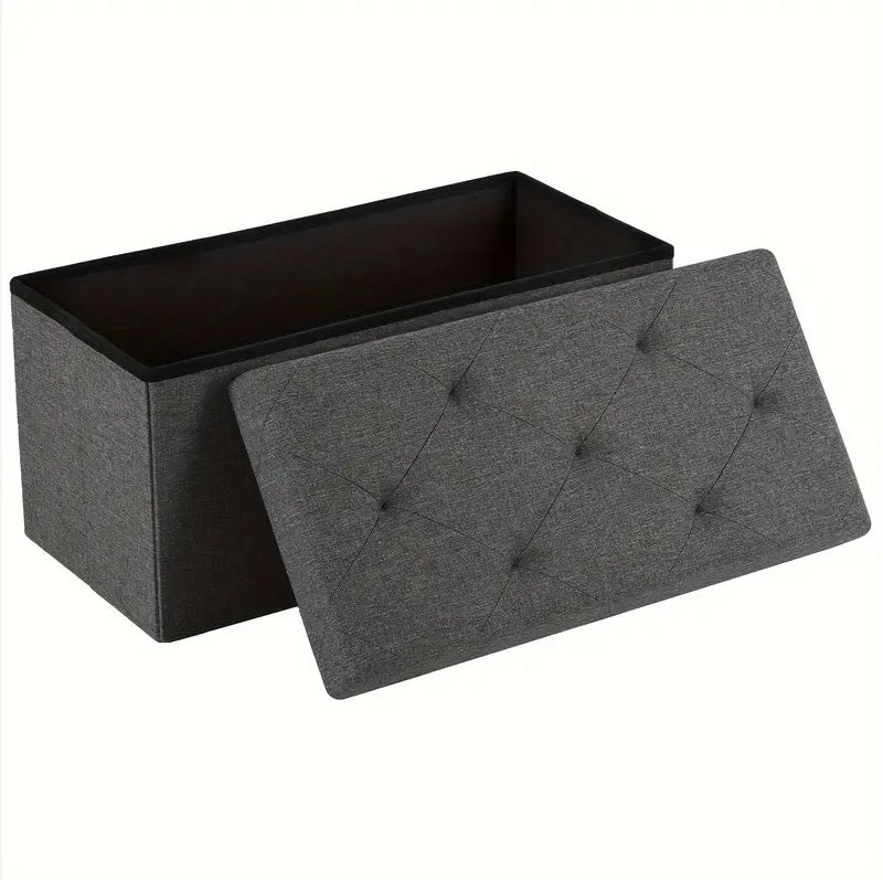 Large Foldable Storage Bench, Multi-Functional Ottoman,350lbs Capacity, Grey Linen.-XXS