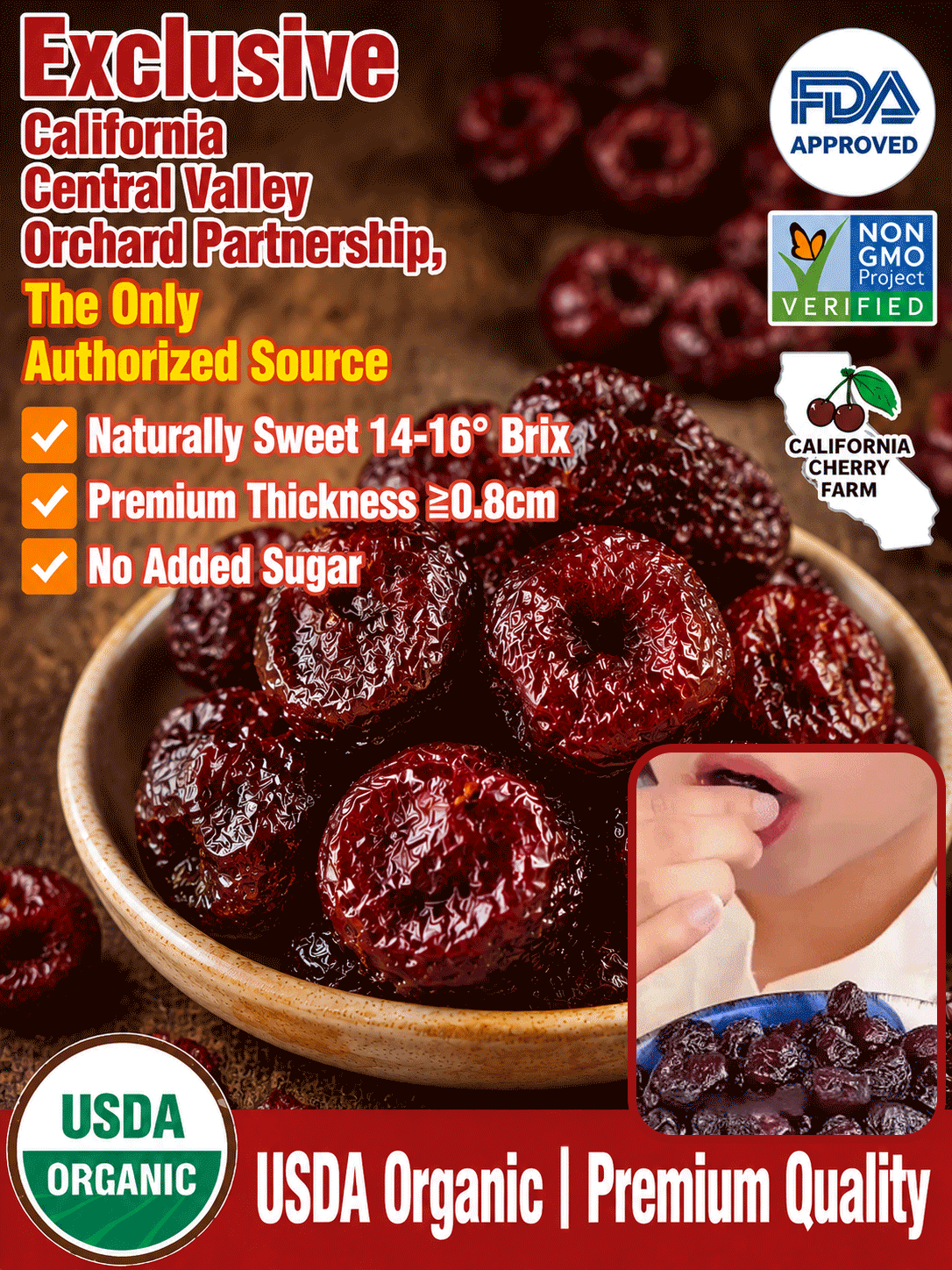 🍒Dried Sour Cherry Snacks, Natural Pitted Fruit Treats