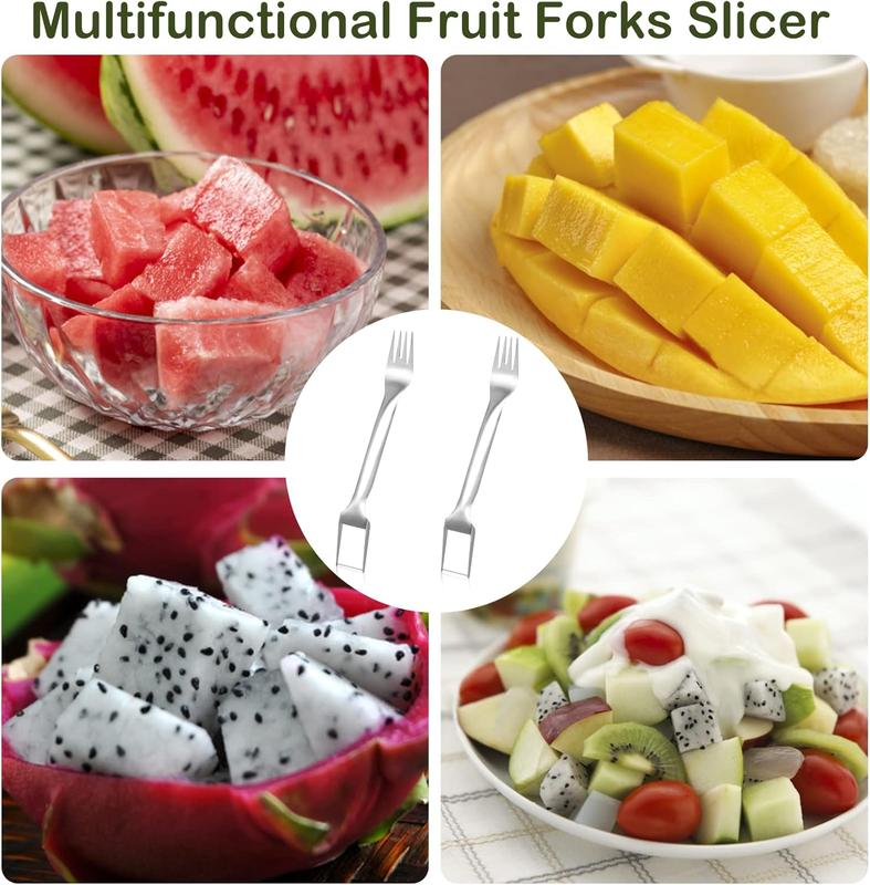 🍉2 Pack 2-in-1 Watermelon Fork Slicer🍉, Stainless Steel Fruit Cutter Cube Cutting Tool-VEX