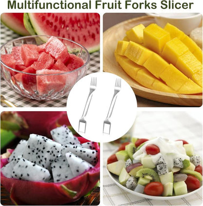 🍉2 Pack 2-in-1 Watermelon Fork Slicer🍉, Stainless Steel Fruit Cutter Cube Cutting Tool-VEX