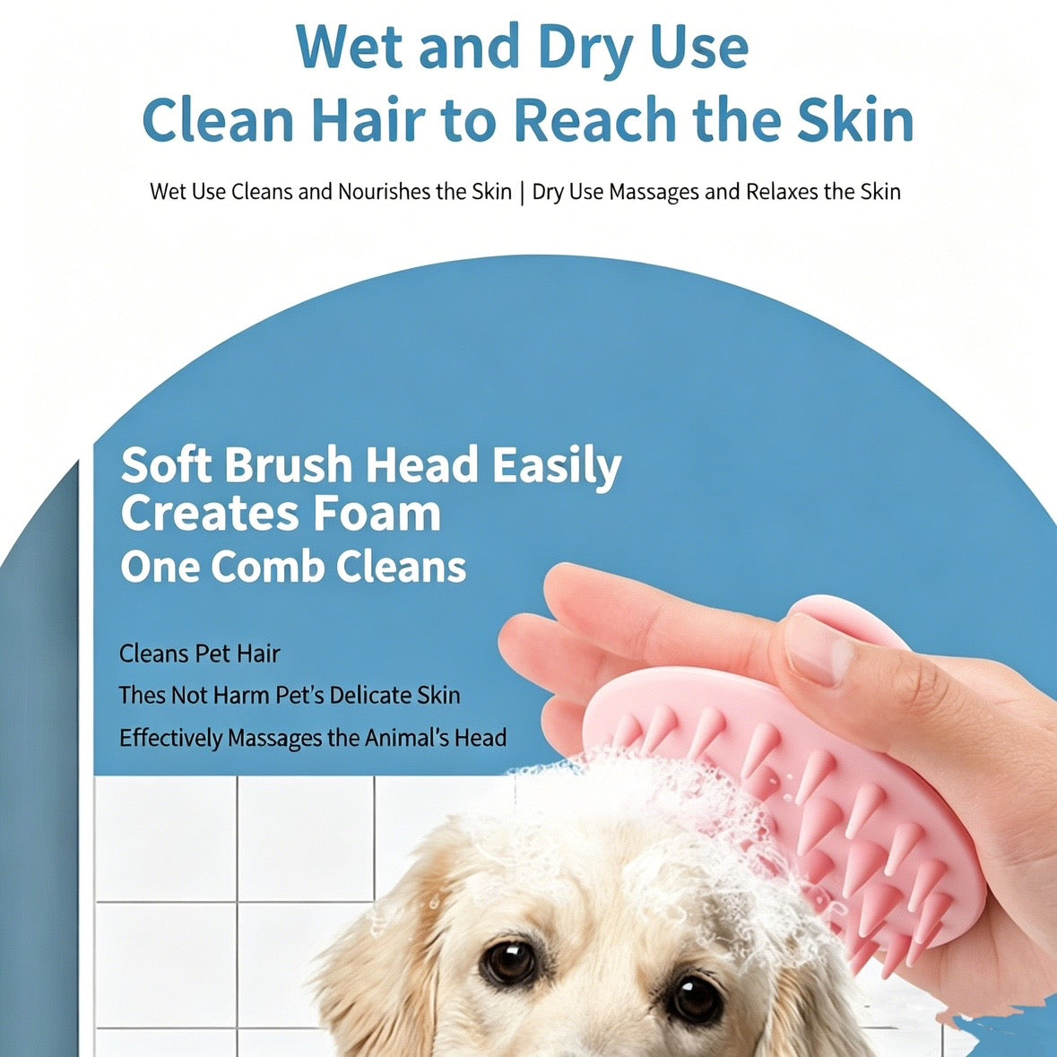 Pet Bath Brush & Grooming Comb - 2-in-1 Hair Removal Massage Brush,Soft Silicone Bristles for Deep Cleaning.-XXS