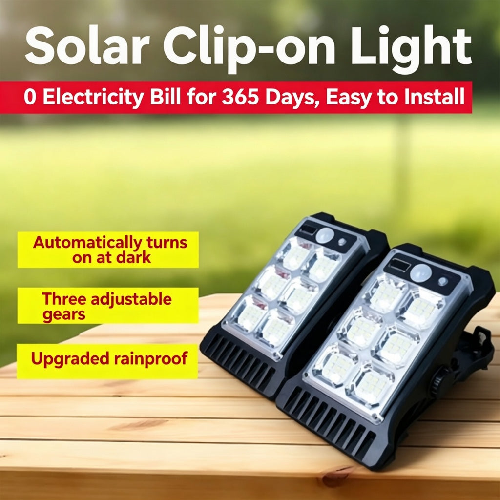 Upgraded Solar Clip Light - Motion Sensor Outdoor Camping & Garden Patio Light, Zero Electricity Cost-VEX