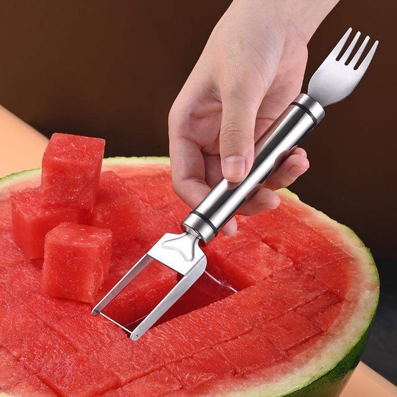 🍉2 Pack 2-in-1 Watermelon Fork Slicer🍉, Stainless Steel Fruit Cutter Cube Cutting Tool-VEX