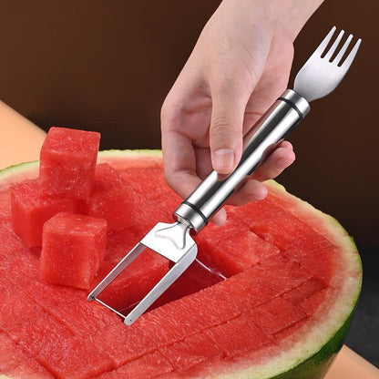 🍉2 Pack 2-in-1 Watermelon Fork Slicer🍉, Stainless Steel Fruit Cutter Cube Cutting Tool-VEX