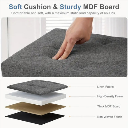 Large Foldable Storage Bench, Multi-Functional Ottoman,350lbs Capacity, Grey Linen.-XXS