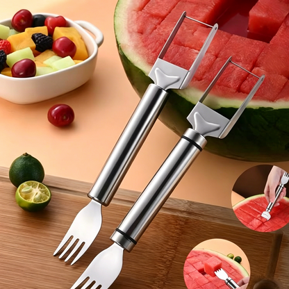 🍉2 Pack 2-in-1 Watermelon Fork Slicer🍉, Stainless Steel Fruit Cutter Cube Cutting Tool-VEX