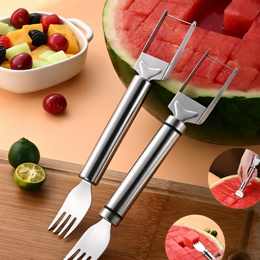 🍉2 Pack 2-in-1 Watermelon Fork Slicer🍉, Stainless Steel Fruit Cutter Cube Cutting Tool-VEX