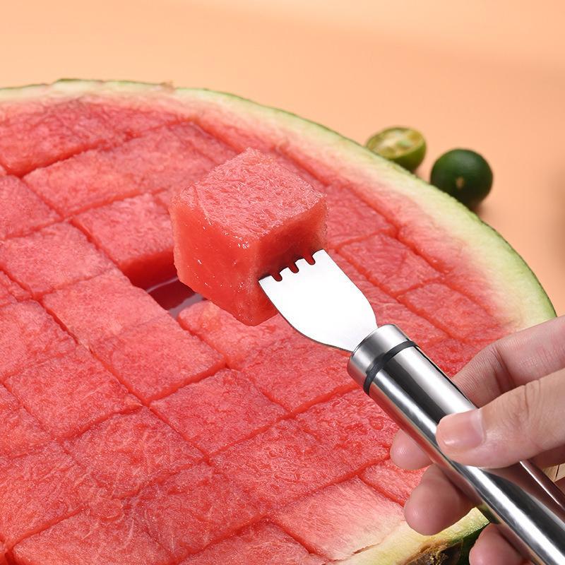 🍉2 Pack 2-in-1 Watermelon Fork Slicer🍉, Stainless Steel Fruit Cutter Cube Cutting Tool-VEX