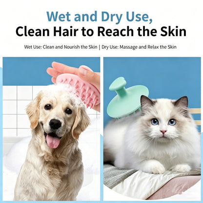 Pet Bath Brush & Grooming Comb - 2-in-1 Hair Removal Massage Brush,Soft Silicone Bristles for Deep Cleaning.-XXS