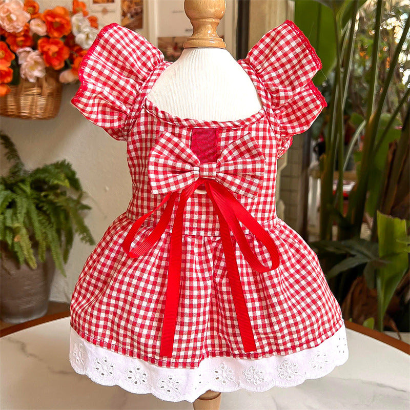 Cute Pet Bow Dress - Soft Cotton Outfit with Lace Hem, for Cats🐾, Chihuahuas & Small Dogs🐶-XXS