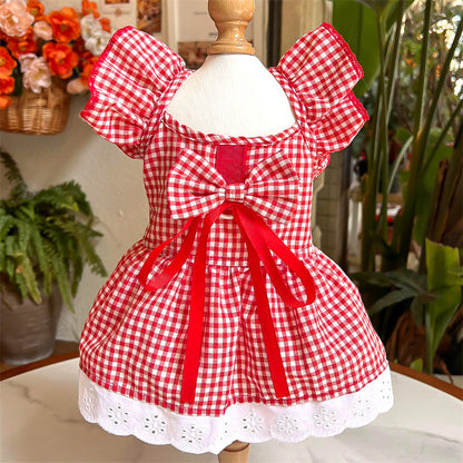 Cute Pet Bow Dress - Soft Cotton Outfit with Lace Hem, for Cats🐾, Chihuahuas & Small Dogs🐶-XXS