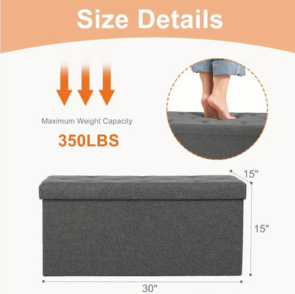 Large Foldable Storage Bench, Multi-Functional Ottoman,350lbs Capacity, Grey Linen.-XXS