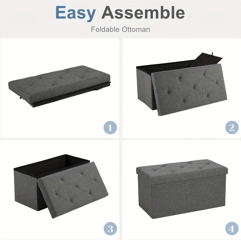 Large Foldable Storage Bench, Multi-Functional Ottoman,350lbs Capacity, Grey Linen.-XXS