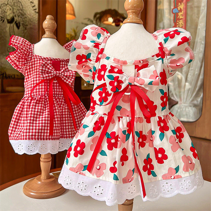 Cute Pet Bow Dress - Soft Cotton Outfit with Lace Hem, for Cats🐾, Chihuahuas & Small Dogs🐶-XXS