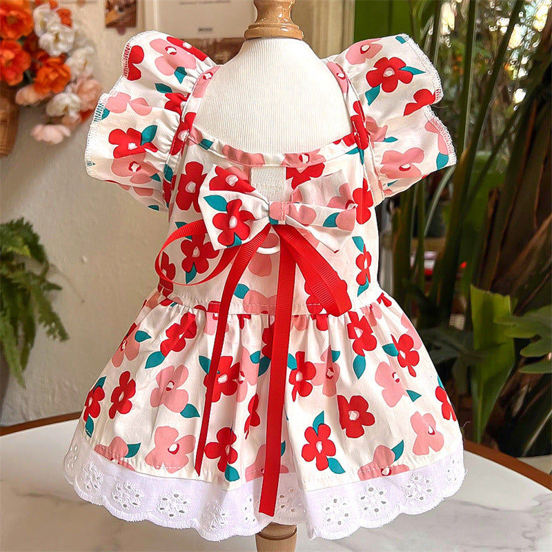 Cute Pet Bow Dress - Soft Cotton Outfit with Lace Hem, for Cats🐾, Chihuahuas & Small Dogs🐶-XXS
