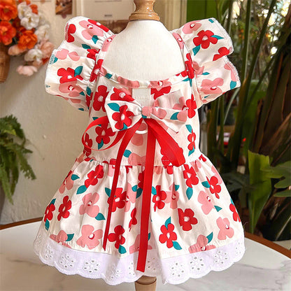 Cute Pet Bow Dress - Soft Cotton Outfit with Lace Hem, for Cats🐾, Chihuahuas & Small Dogs🐶-XXS