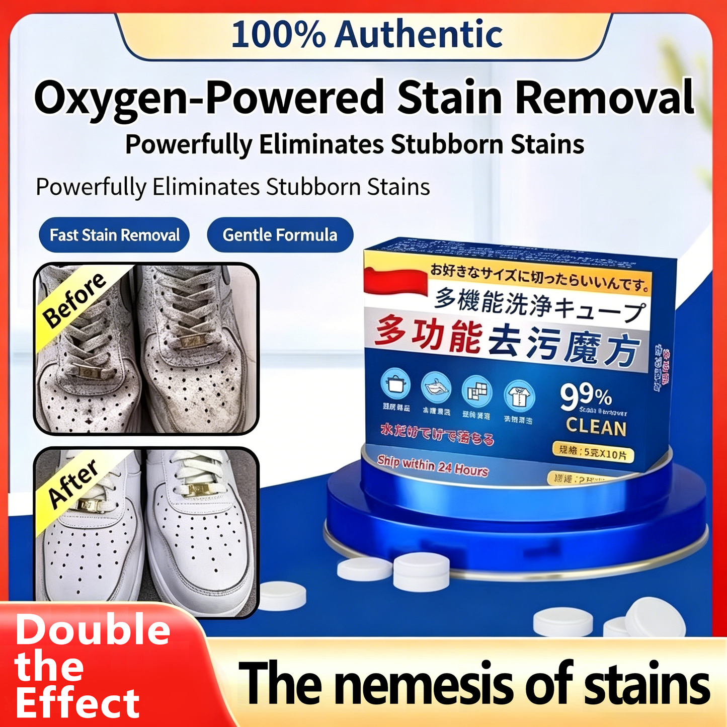 Oxygen Cleaning Tablets – No Scrub Stain Remover | Multi-Purpose Effervescent Cleaner for Shoes, Clothes & Household-YOY