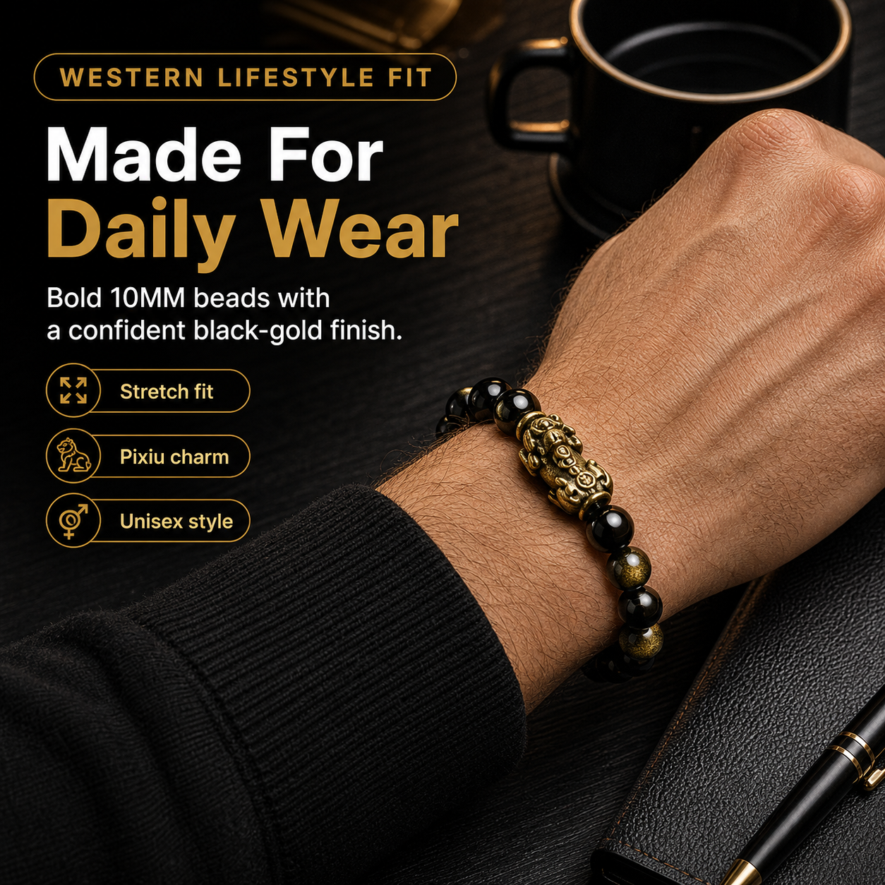 [Storelloo Pixiu bracelet gallery] Western wrist wearing 10MM Pixiu bracelet