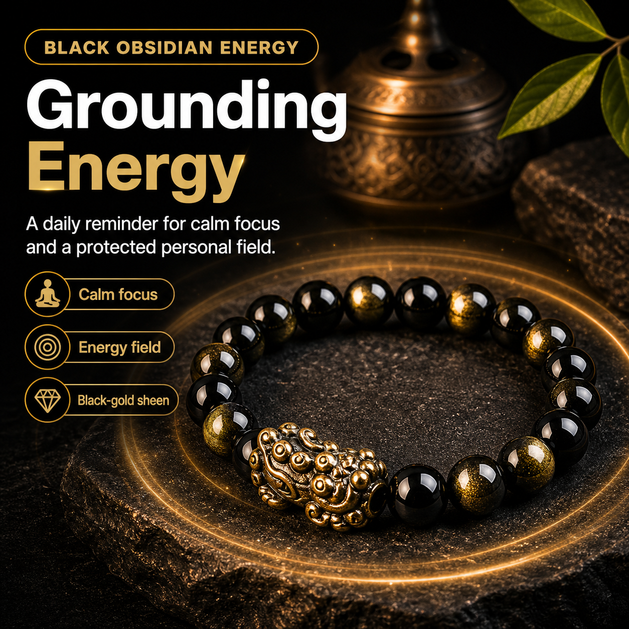 [Storelloo Pixiu bracelet gallery] Black obsidian grounding energy product image