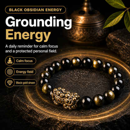 [Storelloo Pixiu bracelet gallery] Black obsidian grounding energy product image